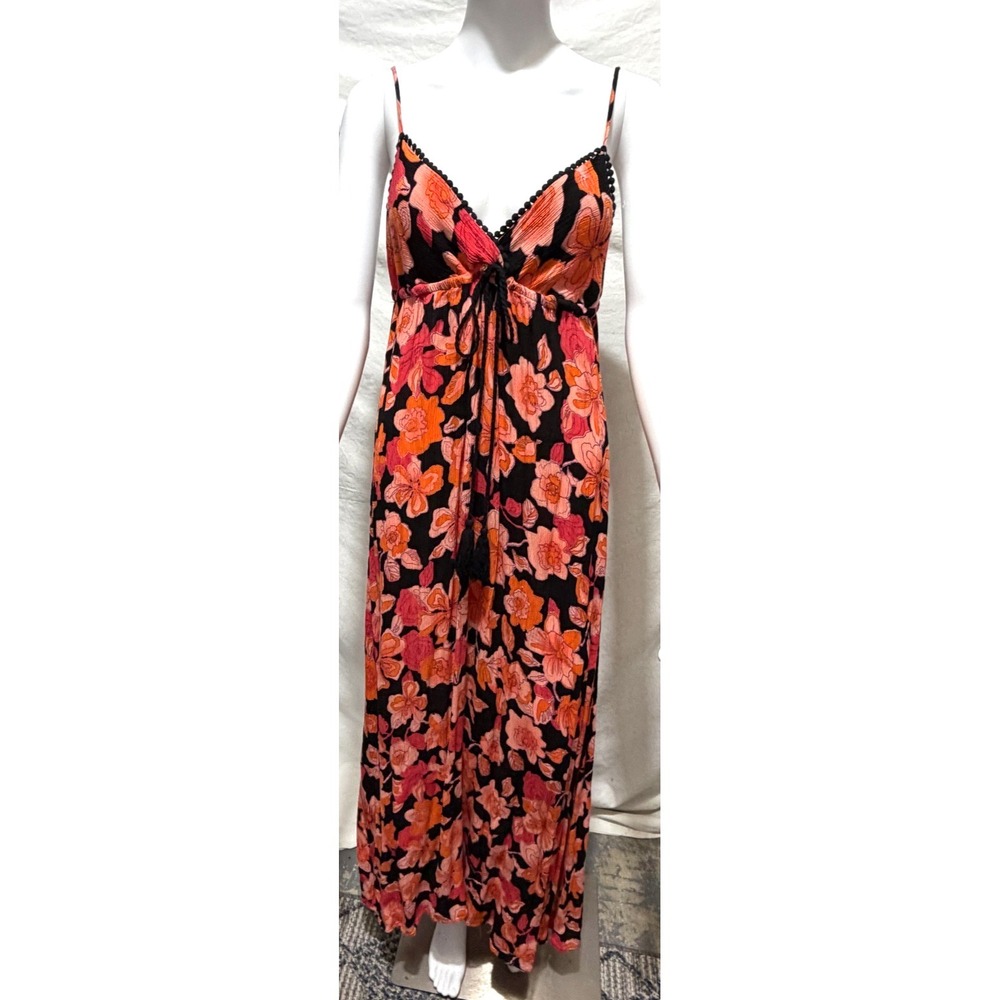 Lani Women's Size Small Black & Orange Spaghetti Strap Maxi Sundress